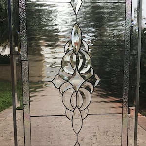 Attractive Clear Textured Beveled Stained Glass Window Panel - Oakley Clear Glass Window Art - Geometric Abstract - Customizable Item #7084