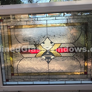 Ontario Leaded Stained Glass Window Panel Insulated Between Clear Tempered Glass And Pre-installed In A Vinyl Frame Item# 93