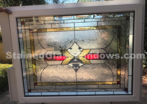 Ontario Leaded Stained Glass Window Panel Insulated Between Clear Tempered Glass And Pre-installed In A Vinyl Frame Item# 93