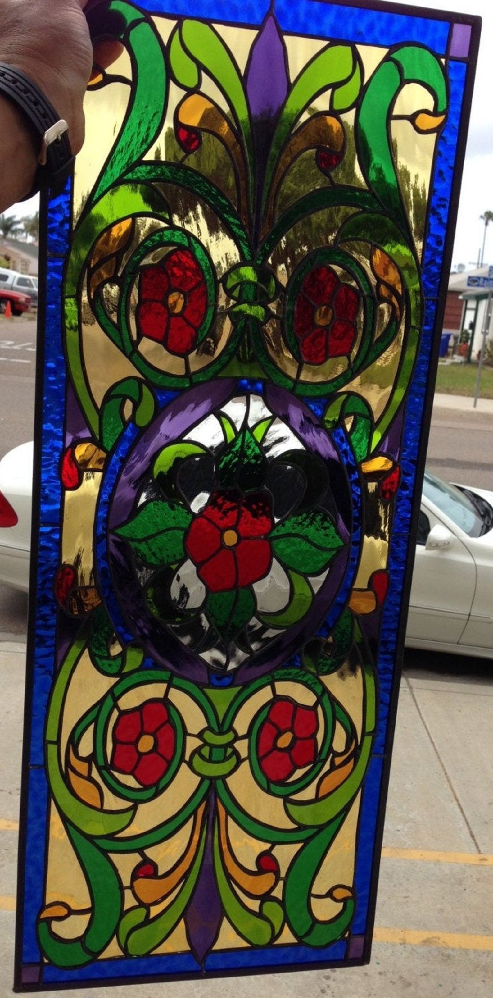 Victorian Style Jewel Toned Stained Glass Window Panel Etsy