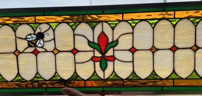 Custom Victorian Flower Stained Glass | Bumble Bee Transom Window ...