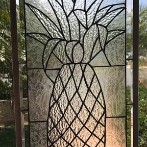 Pineapple Clear Textured Stained Glass Window Panel - Clear Glass Pineapple Art Decor Gift - Fruit Stained Glass - Customizable Item #4201