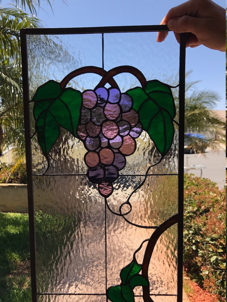 Grape Clusters Stained Glass Window Panel Insert Kitchen Etsy New Zealand