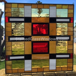 Mission Prairie Stained Glass Window Panel - Stanford Clear Glass Art - Geometric Abstract Modern Glass Decor - Customizable Item #11401