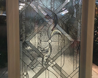 Stained Glass Frame Window - Beveled Glass Window - Oakland, Vinyl Framed & Tempered Glass Insulated - Customizable Item #13149