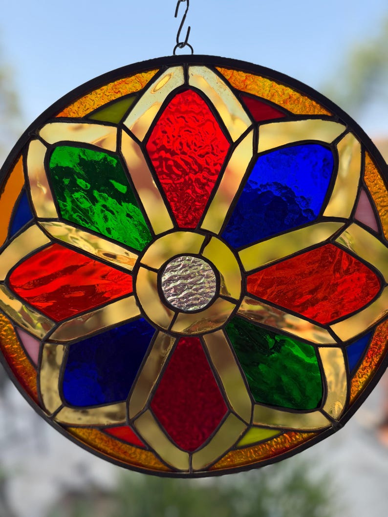 Cathedral Rose Suncatcher Stained Leaded Glass Window