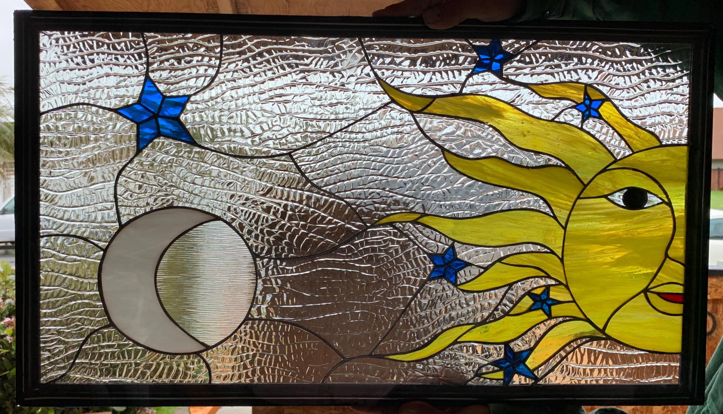 Sun Moon and Stars #3 Stained Glass Window Panel - Abstract Colorful ...