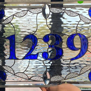 Stunning Victorian Transom Window, Stained Glass Transom Window Panel - With Your Address Numbers Clear Glass Art - Customizable Item #13633