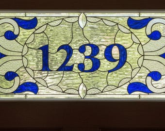 Custom House Number Stained Glass | Victorian Transom Window | Address Panel #13633