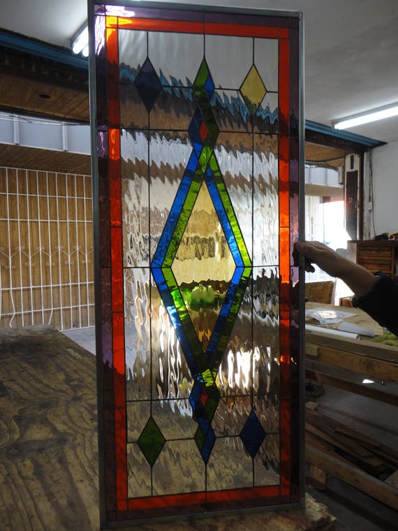 The Lafayette Geometric Stained Glass Window Panel We do Etsy