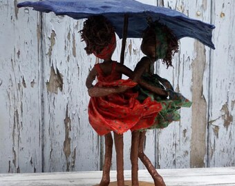 Rainy Days Sunshine. Sculpture of Children with umbrella. Made to order