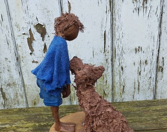 Sculpture of Boy with Dog. "Secrets". Paverpol sculpture. Available