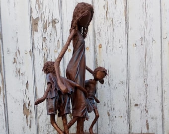 Family sculpture. Family Art. Handmade Sculpture. Family of 3 Sculpture. Paverpol sculpture. Made to order