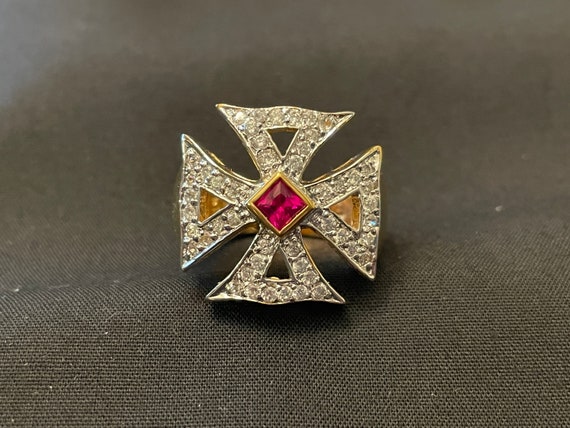 Garnet and Cubic Zirconia Gold Ring Size 7 - image 1