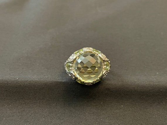 Peridot & Cubic Zirconia Gemstone Silver Ring  .9… - image 1
