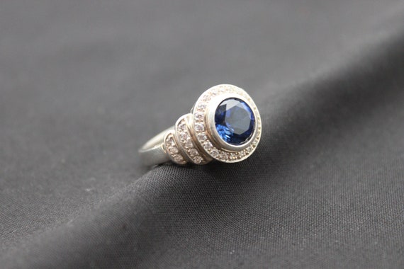 Blue Sapphire & Cubic Zirconia Sterling Silver Ri… - image 5