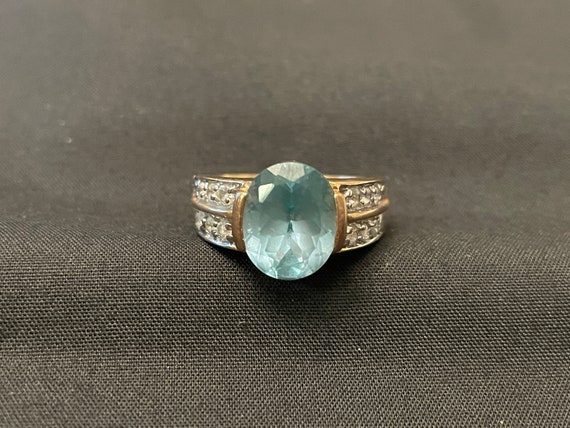 Green Apatite & Cubic Zirconia Gold Ring Size 6 3… - image 1