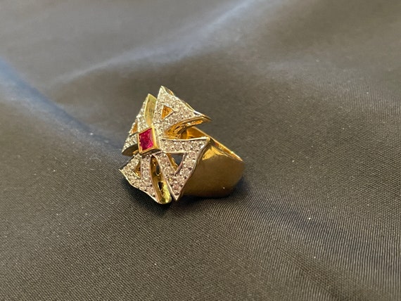 Garnet and Cubic Zirconia Gold Ring Size 7 - image 2