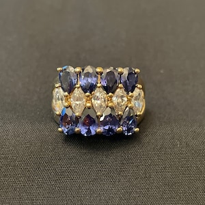 Blue Sapphire and Cubic Zirconia Gold Ring Size 6 3/4
