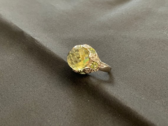 Peridot & Cubic Zirconia Gemstone Silver Ring  .9… - image 2