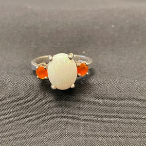 Opal & Fire Opal Sterling Silver Ring Size 5 3/4