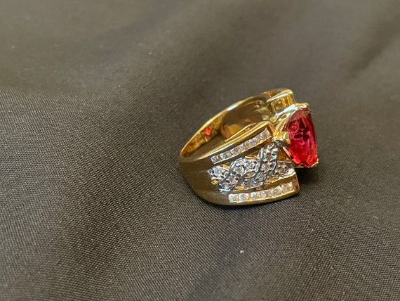 Garnet and Cubic Zirconia Gold Ring Size 6 3/4 - image 3