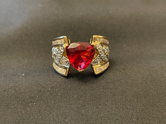 Garnet and Cubic Zirconia Gold Ring Size 6 3/4 - image 1