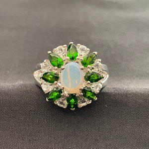 Opal, Green Chrome Diopside & Cubic Zirconia .925 Silver Ring Size 7