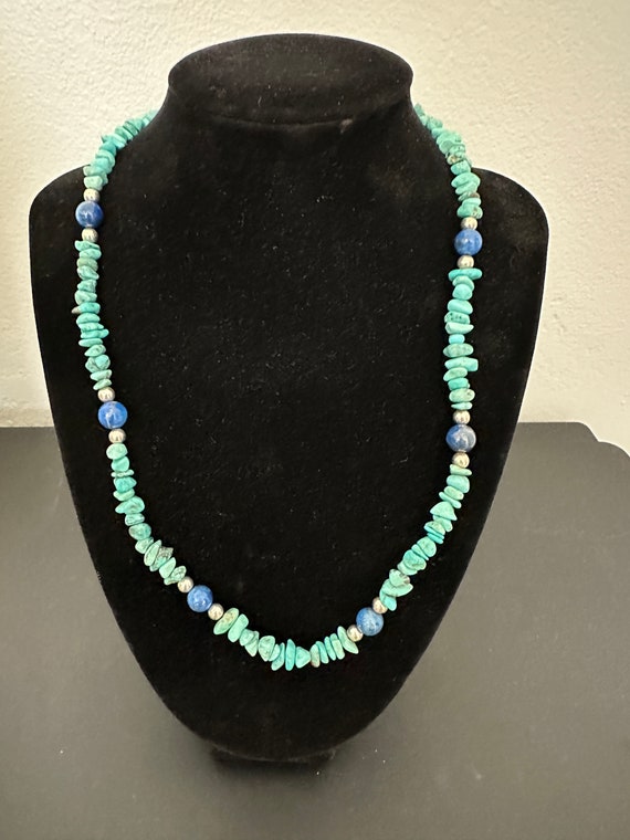 Turquoise & Blue Sodalite Gemstone Sterling Silver Necklace