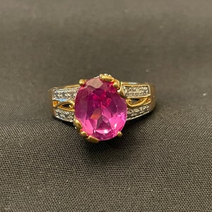 Garnet and Cubic Zirconia Gold Ring Size 7
