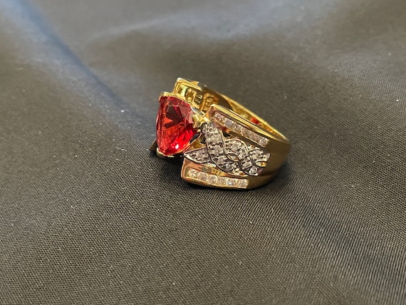 Garnet and Cubic Zirconia Gold Ring Size 6 3/4 - image 2