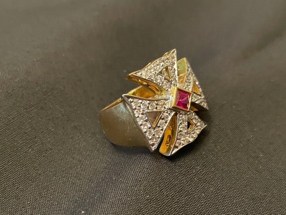 Garnet and Cubic Zirconia Gold Ring Size 7 - image 3