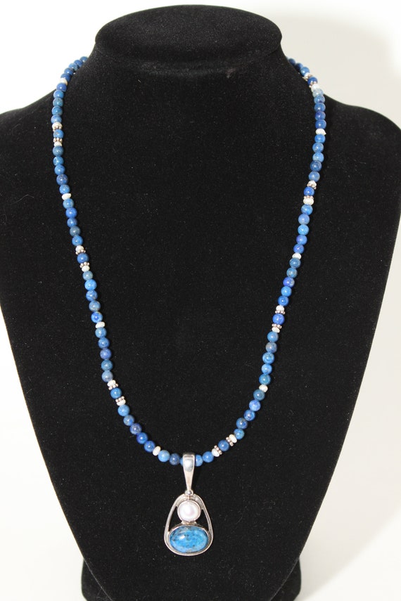 Lapis & Pearl Sterling Silver Necklaces with Penda