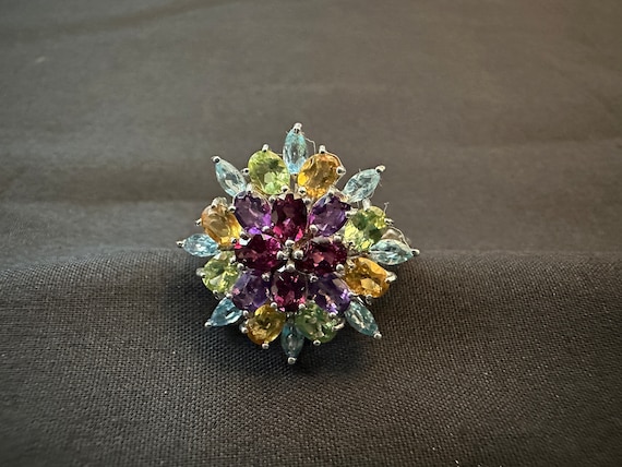 Multi-Colored Gemstone Sterling Silver Ring Size 6 - image 1