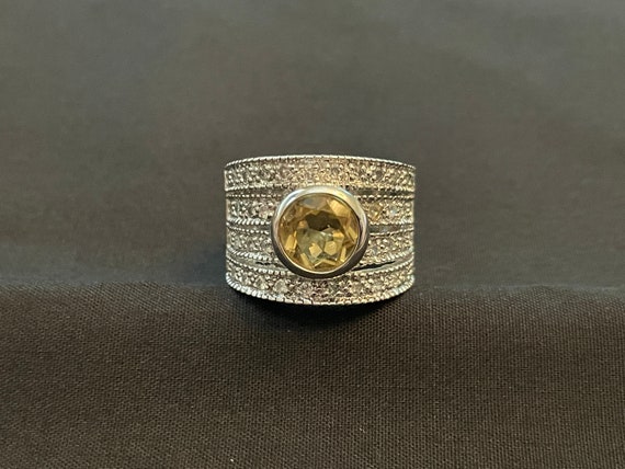 Citrine and Cubic Zirconia .925 Silver Ring Size 6 - image 1