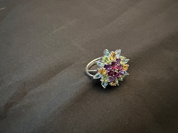 Multi-Colored Gemstone Sterling Silver Ring Size 6 - image 3