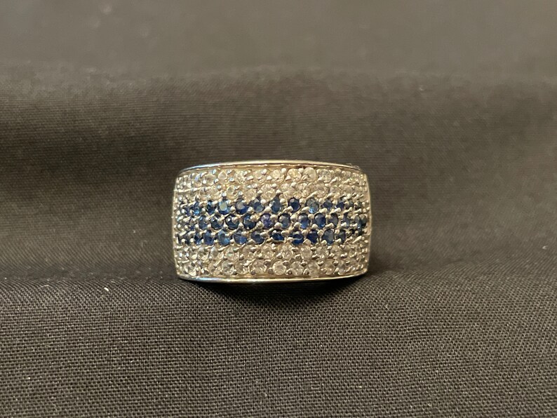Blue Sapphire & Cubic Zirconia Sterling Silver Ring Size 5.5