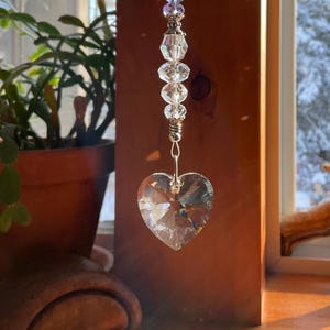 Suncatcher -28mm Heart Swarovski Crystal -Rainbow Ombré Crystals and Silver Flower Charm