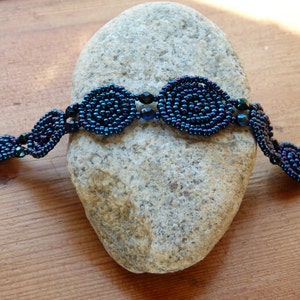 Handcrafted Seed Beaded Rosette Bracelet-Metallic Blue