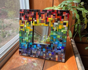 Handcrafted Rainbow Mosaic Mirror