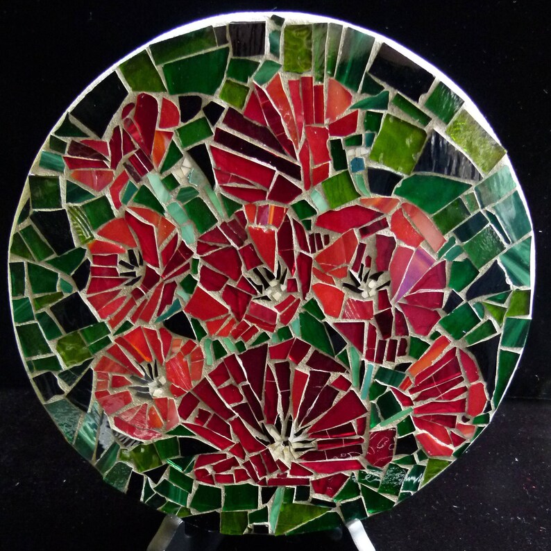 Stained Glass Mosaic Wall Art Red Poppies - Red Glass Mosaic Wall Art Stained Glass Mosaic Wall Art Red Poppies - Red Glass Mosaic Wall Art