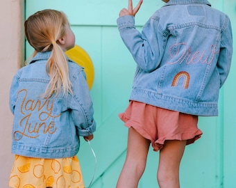 Custom Levi’s Hand Embroidered Kids Girls Boys Denim Jacket | Personalized Jean Jacket Chain Stitched Name | Premium Kids Children’s Gift