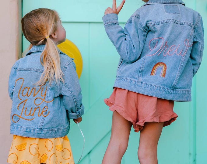 Custom Levi’s Hand Embroidered Kids Girls Boys Denim Jacket | Personalized Jean Jacket Chain Stitched Name | Premium Kids Children’s Gift