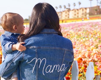 Custom Levi’s Hand Embroidered Adult Denim Jacket for Mama | Personalized Name Gift for Mom | Womens Ladies Mrs. Bridal Wedding Jean Jacket