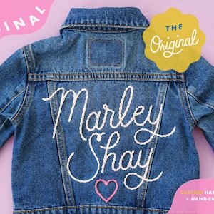 Custom Levi’s Hand Embroidered Baby Toddler Denim Jacket | Personalized Name Kids Jean Jacket | Premium Baby Shower Gift Baby Announcement
