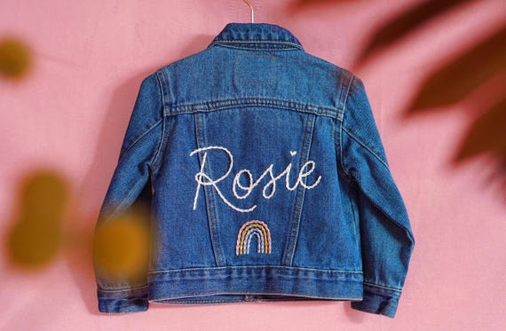Custom Levi’s Hand Embroidered Big Kids Girls Boys Denim Jacket ages 8-16 | Personalized Name Hand Lettered Chain Stitched Jean Jacket Gift