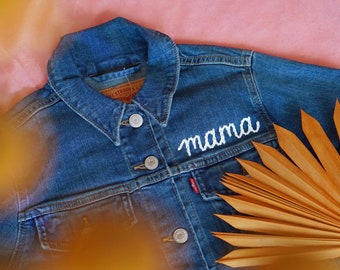 Custom Levi’s Hand Embroidered Women’s Adult Denim Jacket for Mama | Gift for Mom | Personalized Chain Stitched Name | Ladies Jean Jacket