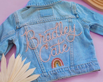 Custom Levi’s Hand Embroidered Baby Toddler Denim Jacket | Personalized Name Kids Jean Jacket | Premium Baby Shower Gift Baby Announcement