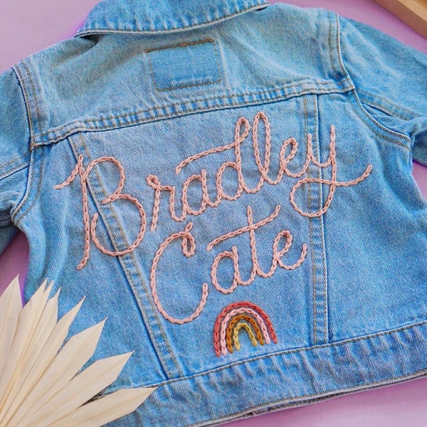Custom Levi’s Hand Embroidered Baby Toddler Denim Jacket | Personalized Name Kids Jean Jacket | Premium Baby Shower Gift Baby Announcement