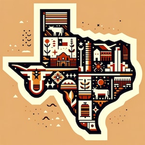 Texas Digital State Print, Texas Art, Mid Century Modern, Home Decor, Texas Gift